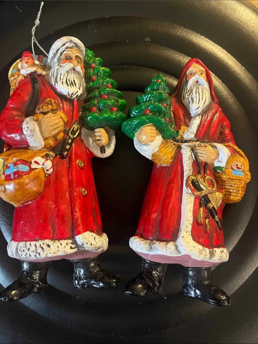 VTG Festive Red Santa Pair Ornaments with Green Trees - Holiday Décor 280